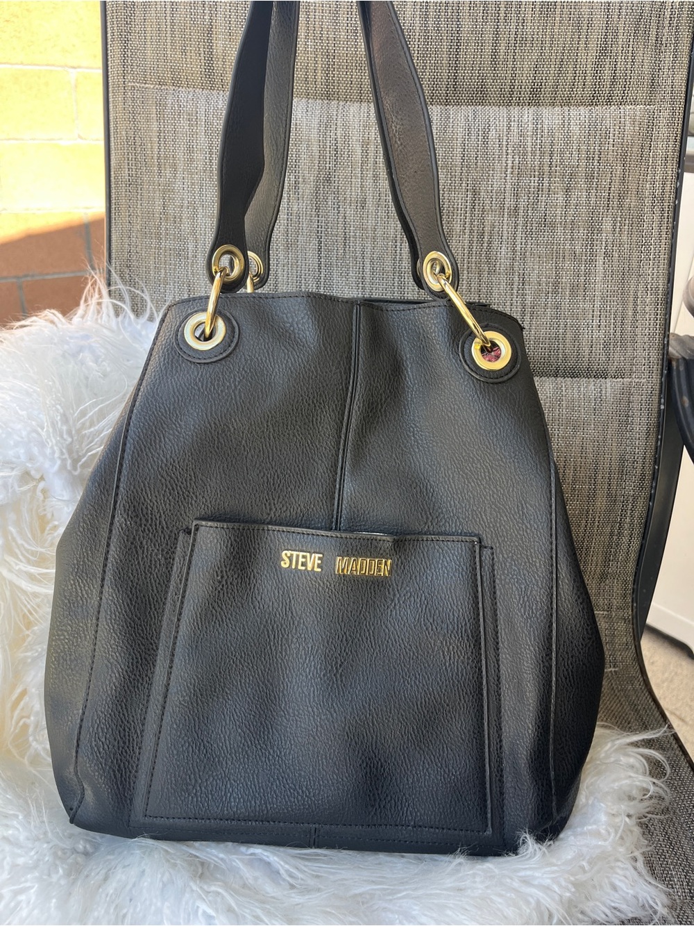 Steve Madden XL Black Tote with Gold Hardware